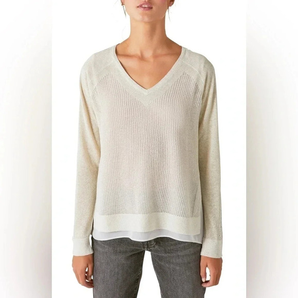 NWT Lucky Brand Metallic Linen Sweater - Picture 1 of 7